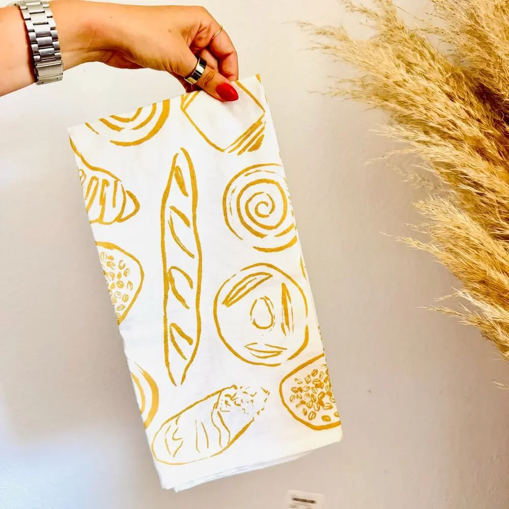 NEW ANTHROPOLOGIE White Tan Black Eat Bread $38 Pastry Kitchen Tea Towel Decor